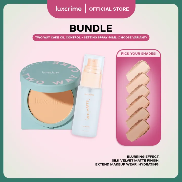 [BUNDLE] Luxcrime Blur & Cover Two Way Cake Oil Control + Setting Spray 50 ml
