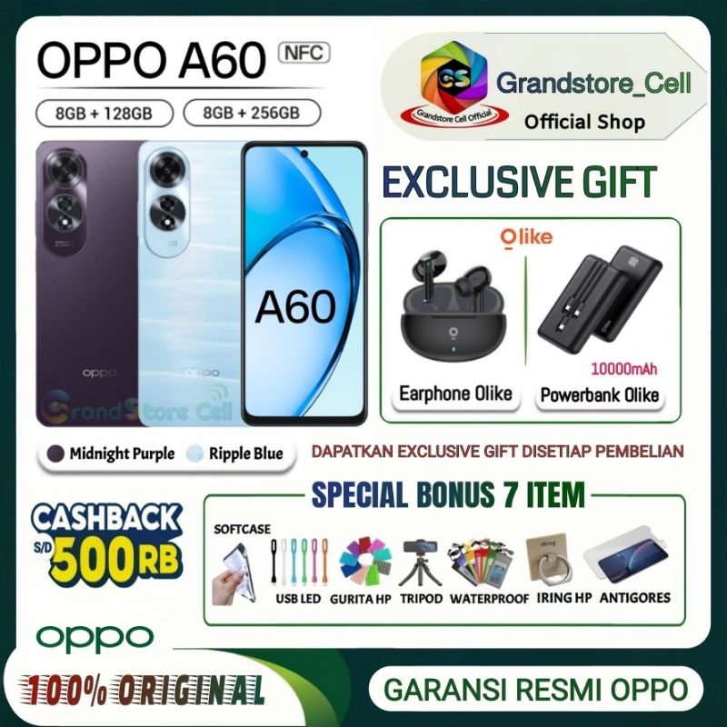 Jual OPPO A60 RAM 8/128GB NFC | OPPO A 60 NFC RAM 8/256GB GARANSI RESMI OPPO INDONESIA | Shopee Indonesia