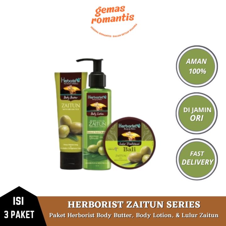 Herborist Paket Zaitun Series ( Lulur Mandi 100gr + Body Buter 80gr + Body Lotion 145ml )