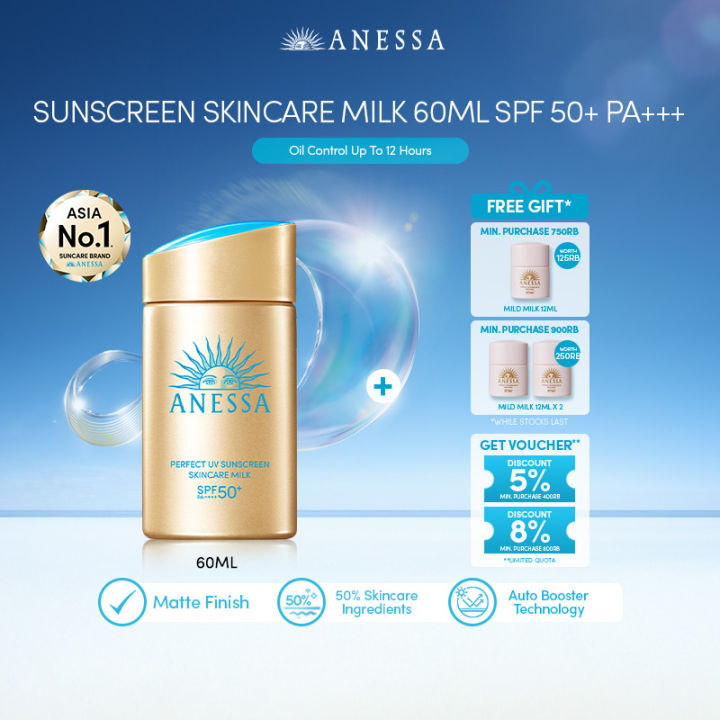 Anessa - Perfect UV Sunscreen Skin Care Milk SPF 50+ PA++++ 60ml - Suncreen/Sunblock/Tabir Surya untuk Kulit Berminyak/Normal SPF 50 PA++++ 60ml