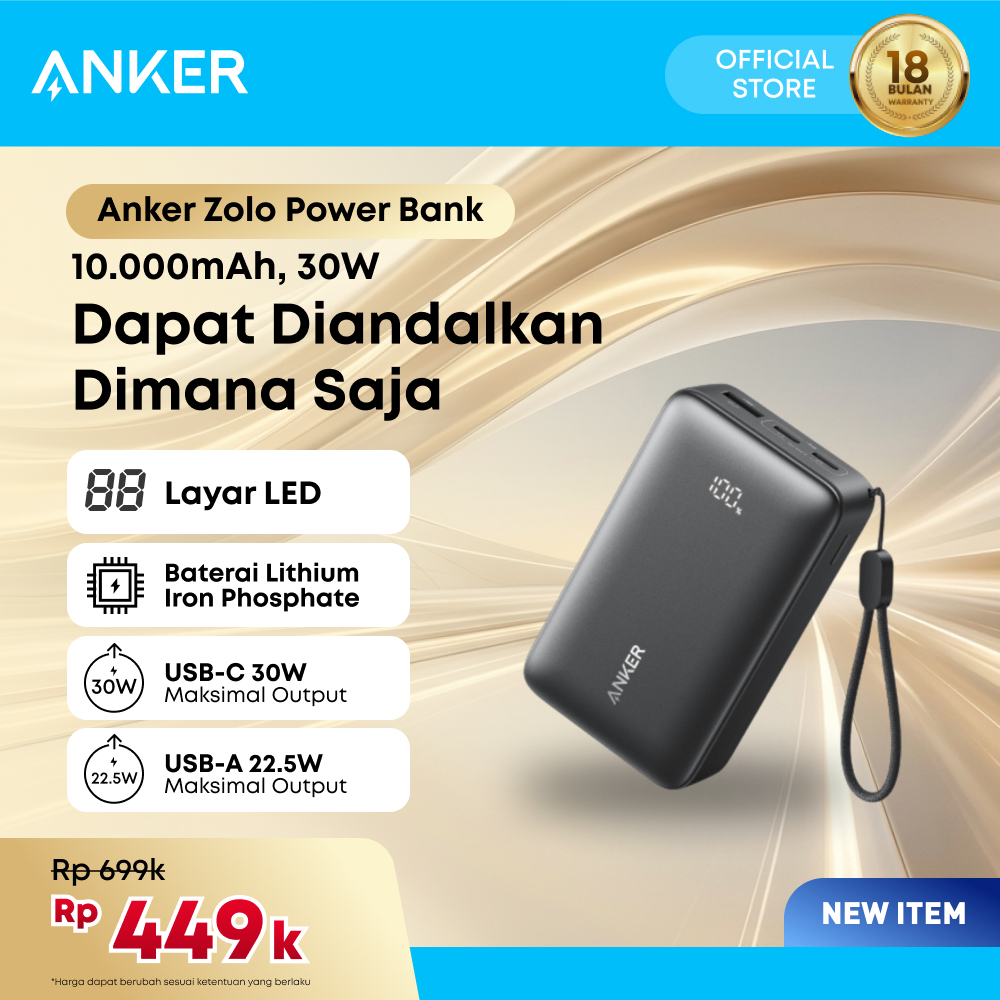 Jual Anker Zolo Power Bank 10.000mAh 30W Fast Charging - A110J | Shopee Indonesia