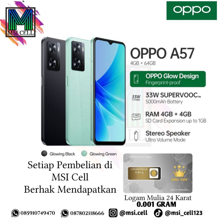 Oppo A57 4/64 & 4/128 Garansi Resmi 1 Tahun (Free Logam Mulia)
