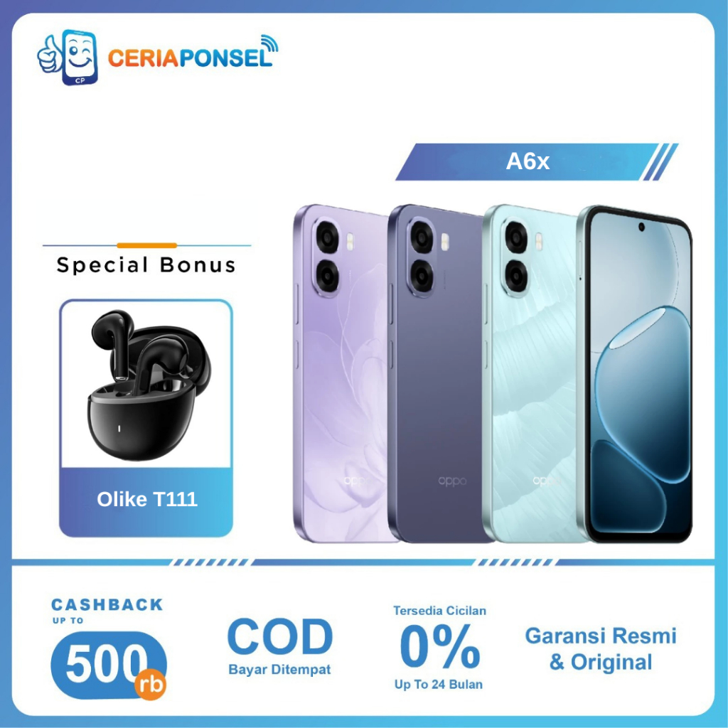 Jual Oppo A6x 4/64GB, 4/128GB, 6/128GB & 6/256GB Snapdragon 685 120Hz 13MP 6500mAh I Garansi Resmi Oppo Indonesia 1 Tahun | Shopee Indonesia