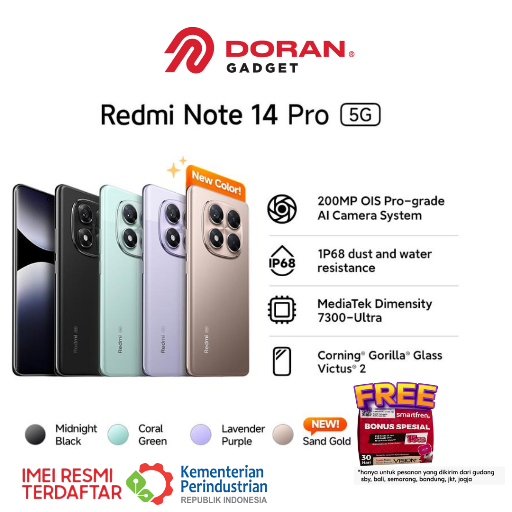 Jual Xiaomi Redmi Note 14 Pro 5G 8/256GB 12/512GB RAM 8GB 12GB ROM 256GB 512GB - Garansi Resmi 1 Tahun | Shopee Indonesia
