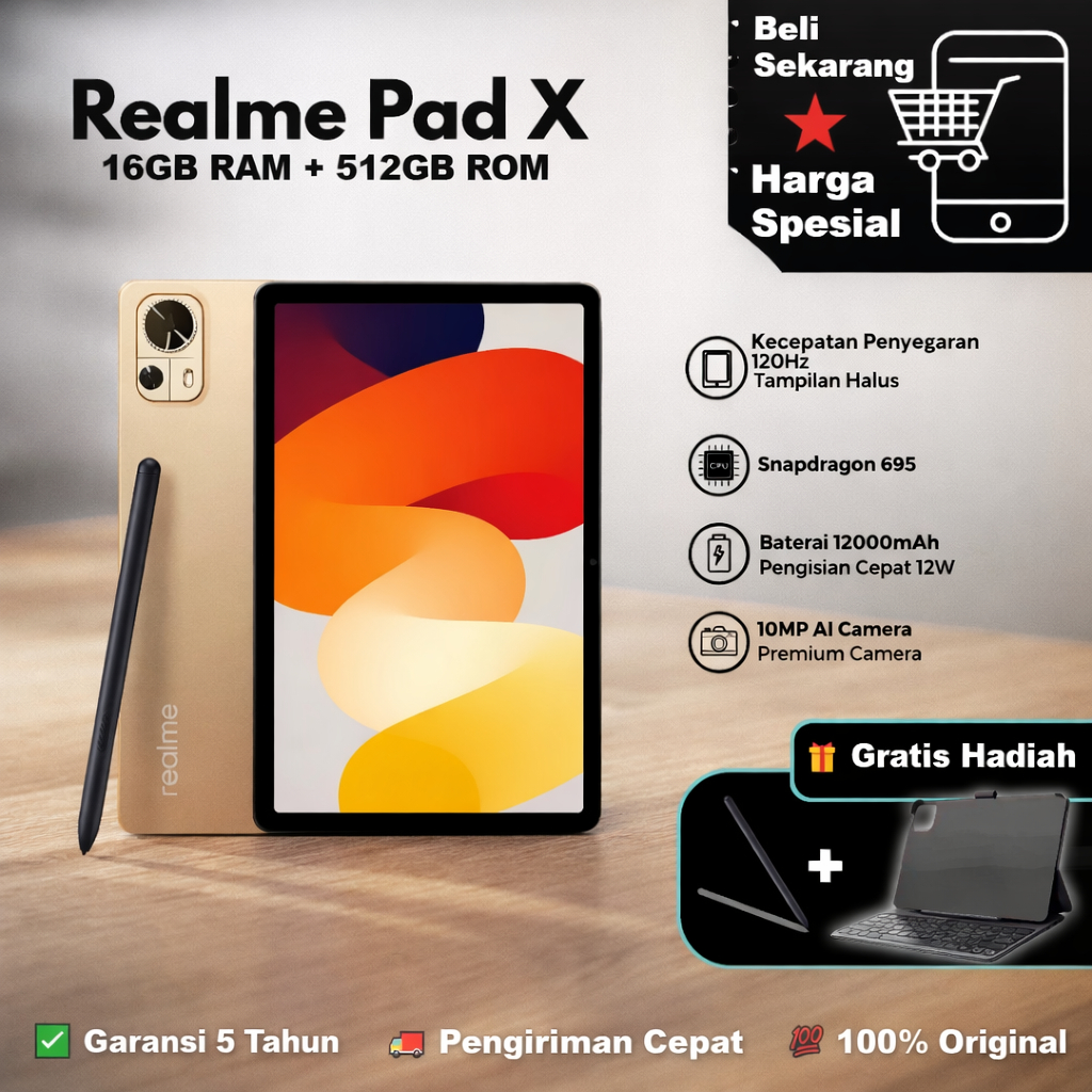 Jual Tablet Realme Pad 3 | Android 16 | RAM 16GB + ROM 512GB | Baterai 12200mAh | Garansi 5 Tahun | Shopee Indonesia