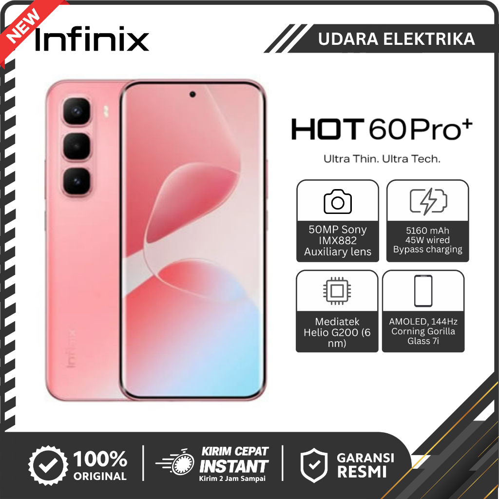 Jual Infinix Hot 60 Pro Plus NFC 8GB+256GB Kamera 50MP Sony IMX882 Layar 3D Curved 144Hz Amoled MediaTek Helio G200 Garansi Resmi | Shopee Indonesia