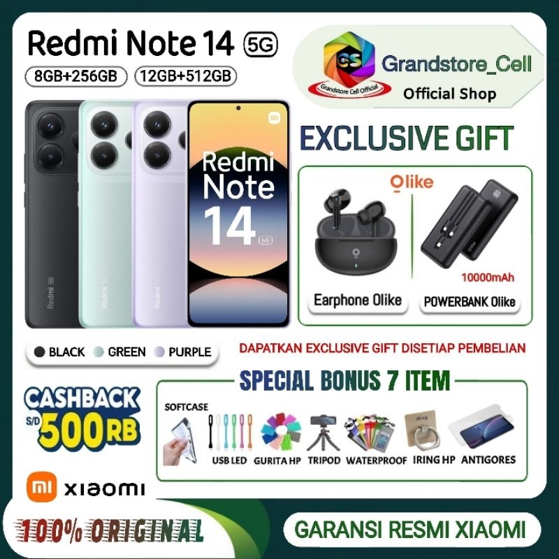 Jual XIAOMI REDMI NOTE 14 5G RAM 8/256 GB | REDMI NOTE 14 5G RAM 12/512 GB GARANSI RESMI XIAOMI INDONESIA | Shopee Indonesia