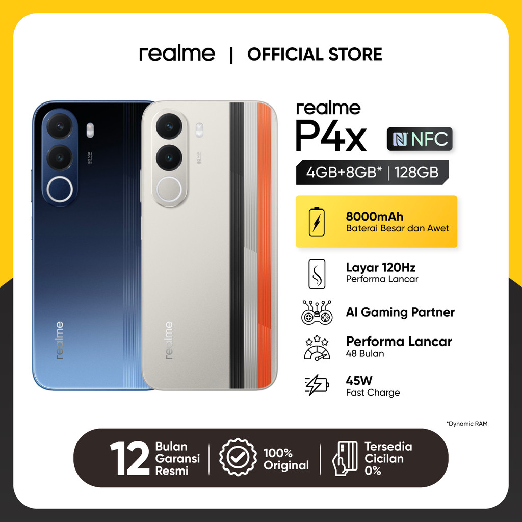 Jual realme P4x 4GB+8GB*|128GB (8000mAh Baterai Besar dan Awet | Layar 120Hz Performa Lancar | AI Gaming Partner | Performa Lancar 48 Bulan) | Shopee Indonesia
