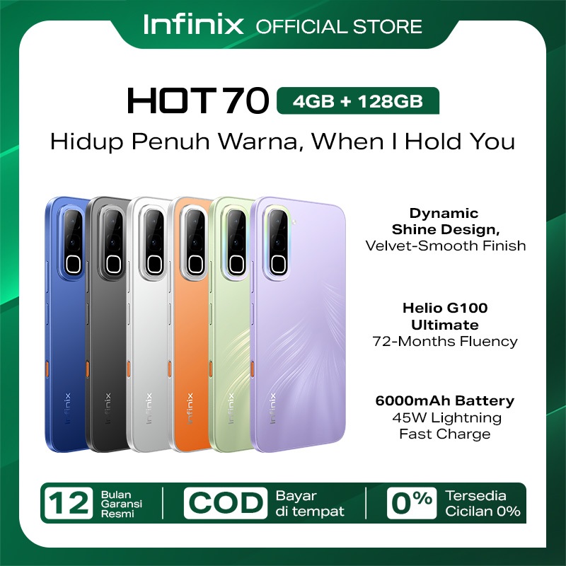 Jual Infinix Hot 70 4/128GB - Up to 8GB Extended RAM - Helio G100 Ultimate - 6.78 inch 120Hz - 50MP - 6000 mAh - NFC | Shopee Indonesia
