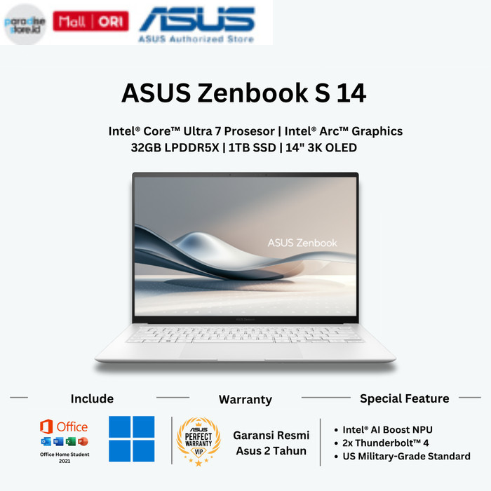 Jual ASUS Zenbook S 14 OLED UX5406SA Intel Core Ultra 7 RAM 32GB 1TB SSD 14 3K OLED - Zumaia Gray | Shopee Indonesia