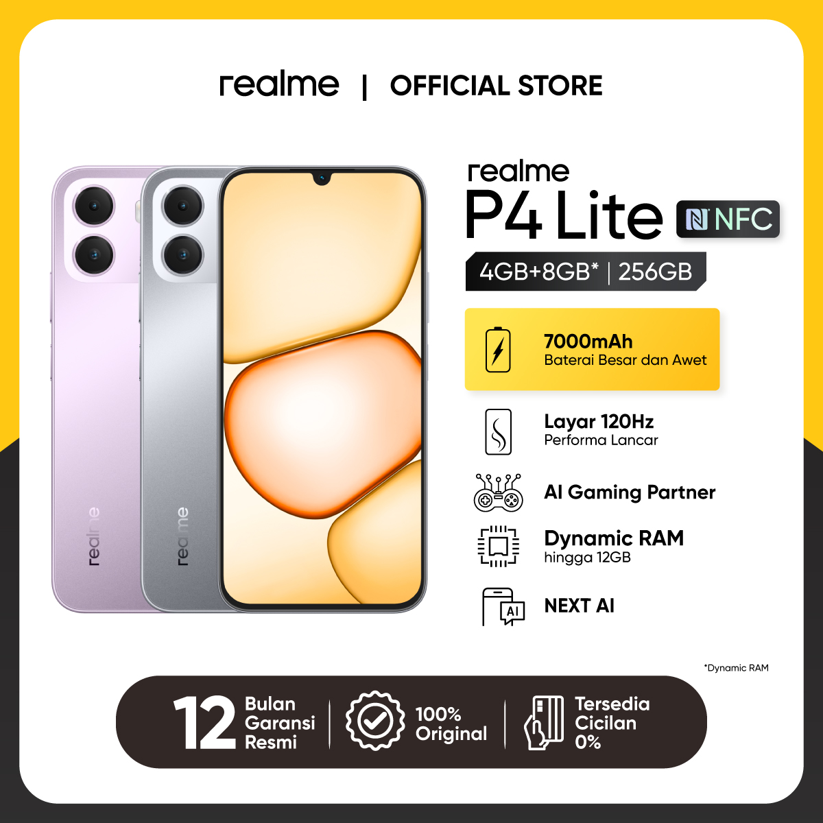 Jual realme P4 Lite 4GB+8GB*|256GB (7000mAh Baterai Lebih Awet | Layar 120Hz Performa Lancar | AI Gaming Partner | Next AI) | Shopee Indonesia