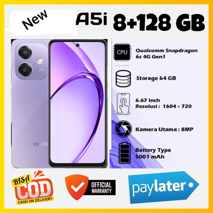 hp oppo A5i Ram 8+128 GB NFC snapdragon 6s gen 1 android os 12 new series | Lazada Indonesia