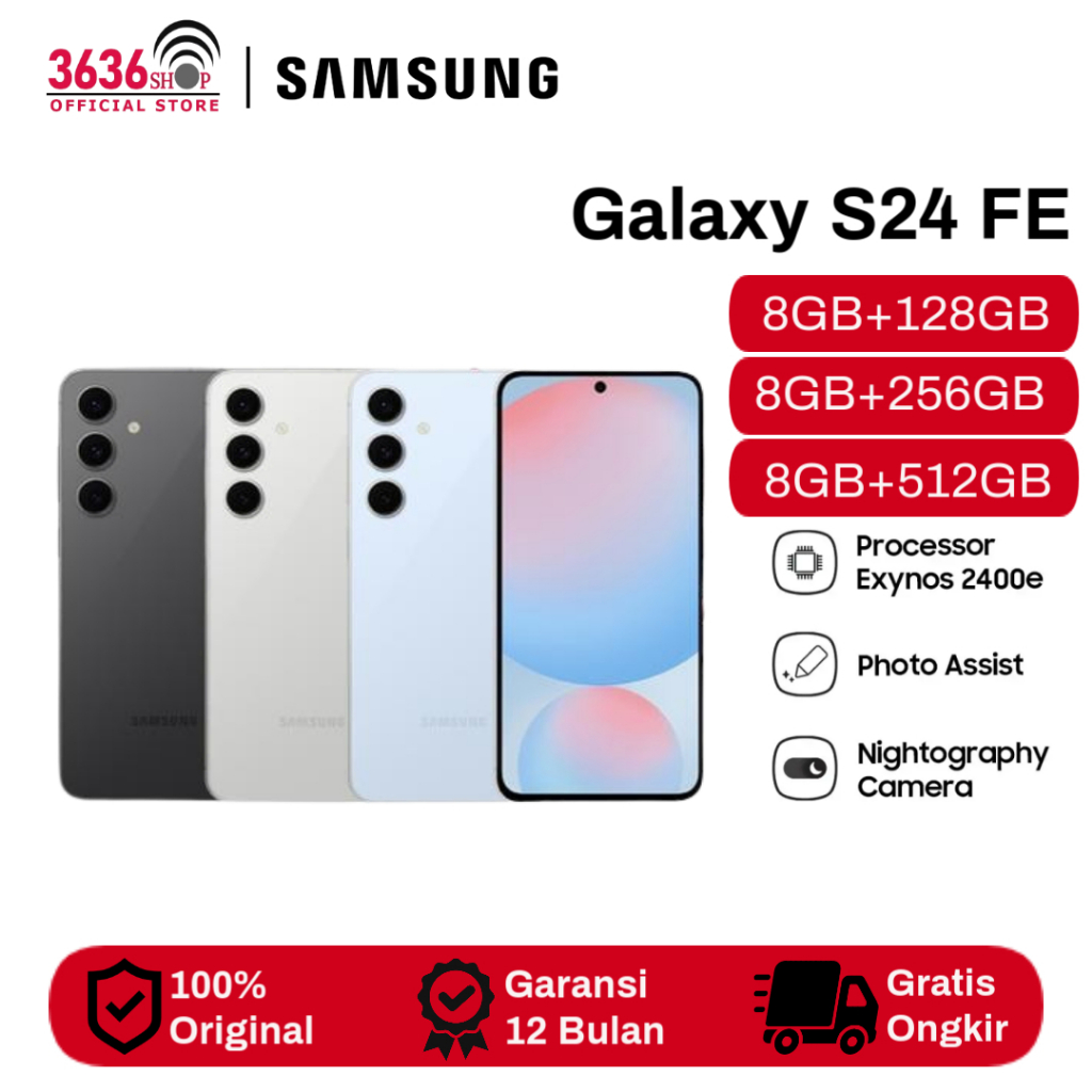 Jual Samsung Galaxy S24 FE 5G 8GB256GB 8GB/512GB - Exynos 2400e Dynamic LTPO AMOLED 2x 50MP Triple Camera Garansi Resmi 1 Tahun | Shopee Indonesia