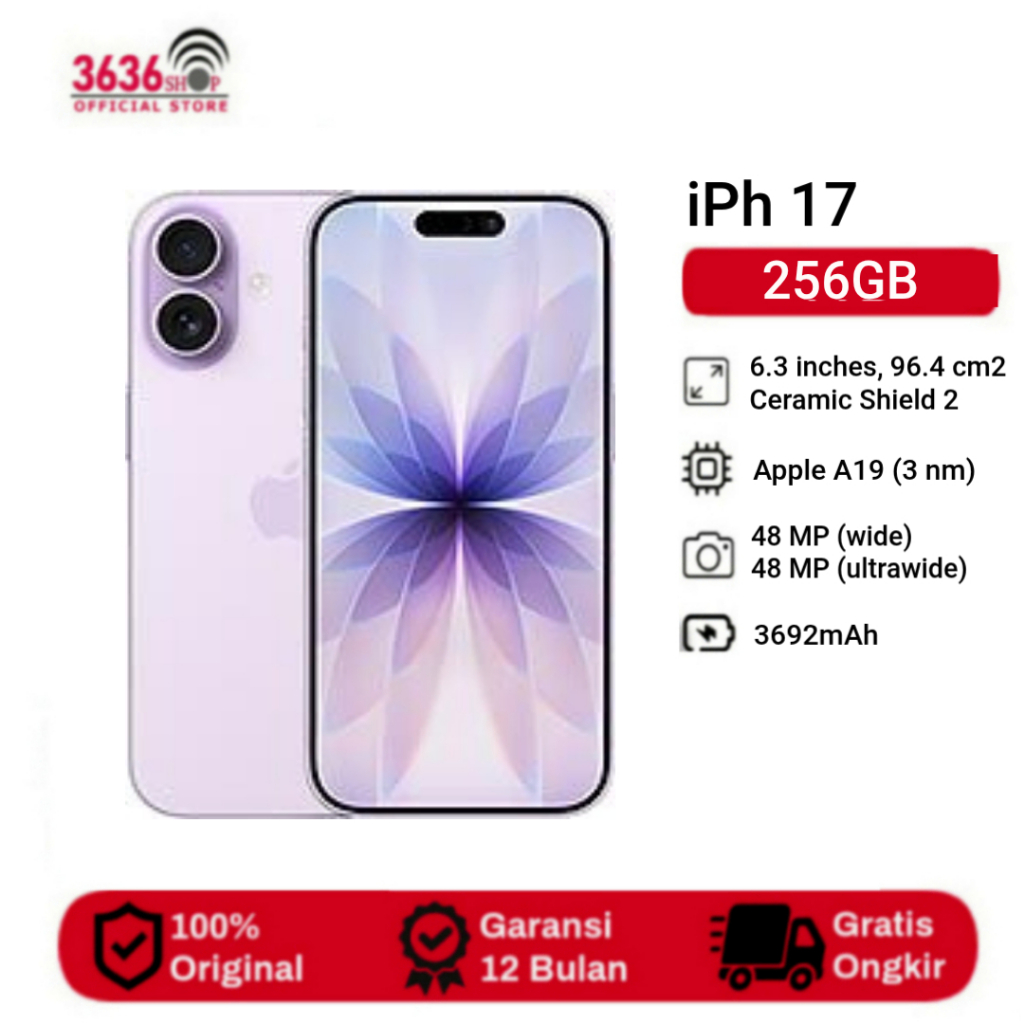 Jual iPhone 17 [256GB] Super Retina XDR OLED 6.3 inci - Chipset A19 - 48MP - 3692mAh (RESMI) | Shopee Indonesia