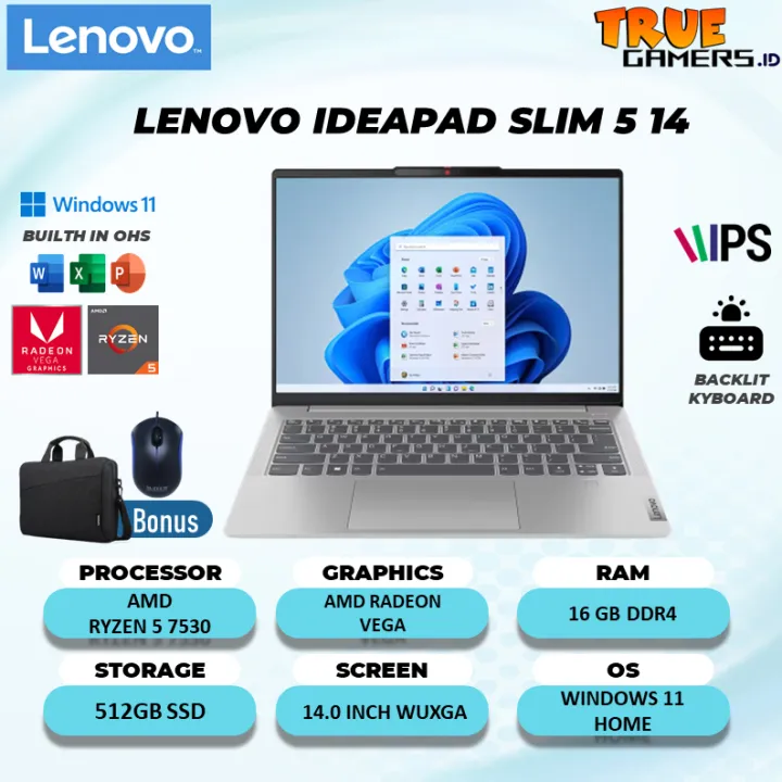 LAPTOP LENOVO IDEAPAD SLIM 5 14 RYZEN 5  7530U  16GB 512SSD VEGA7 WIN 11