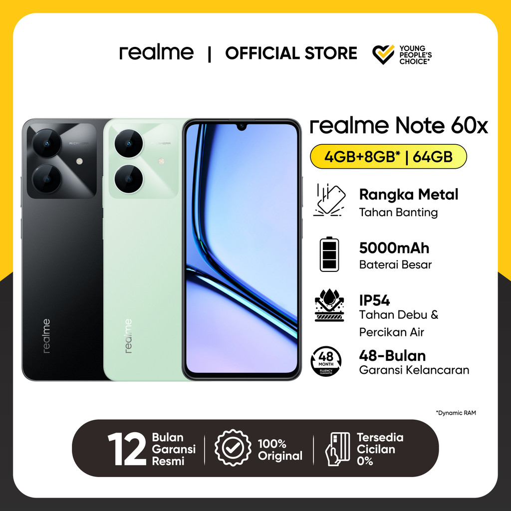 Jual realme Note 60x 4GB+8GB*|64GB Rangka Metal Tahan Banting | Baterai Besar 5000mAh | Tahan Debu dan Percikan Air | Garansi Kelancaran hingga 48-Bulan | Shopee Indonesia