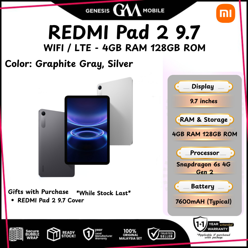 REDMI Pad 2 9.7 (WIFI/LTE) [4GB RAM 128GB ROM] - Original XIAOMI REDMI Malaysia