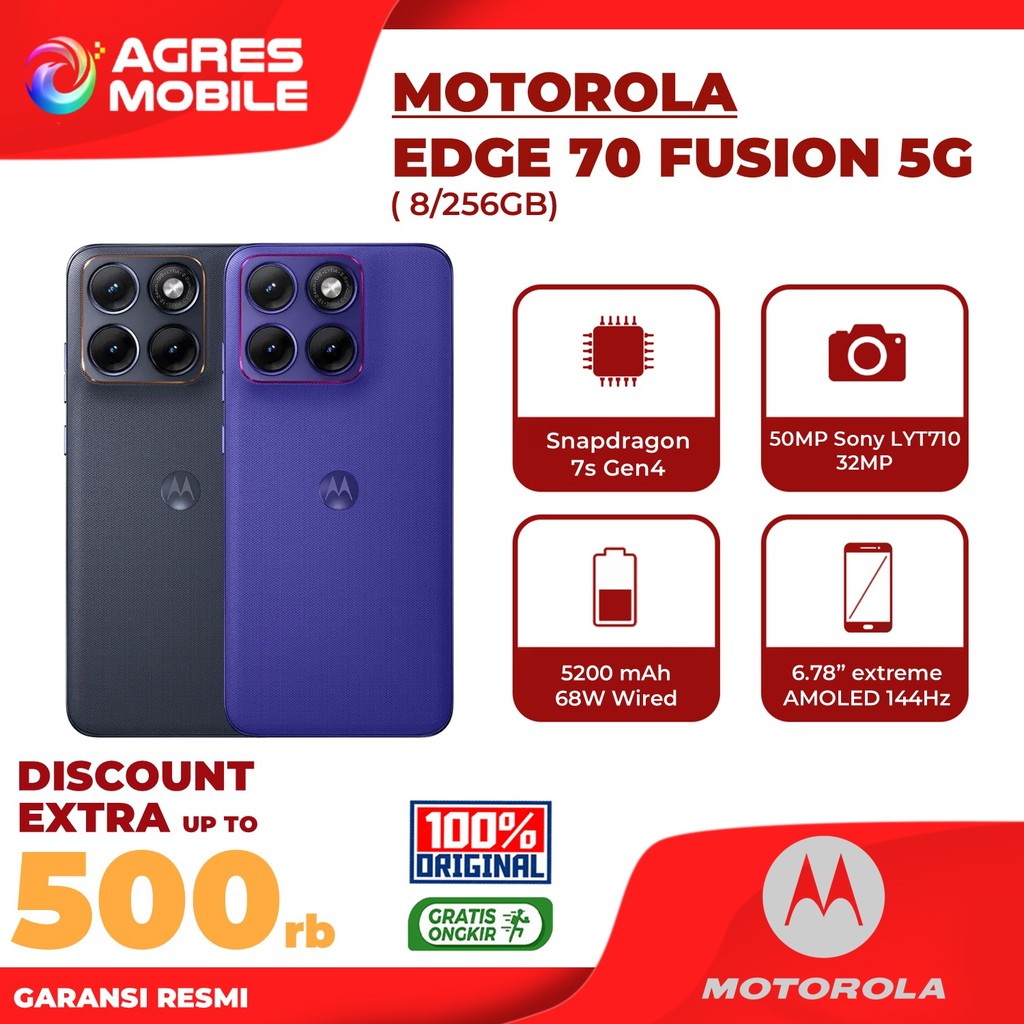 Jual Motorola Edge 70 Fusion - Snapdragon7s Gen4 - 6.67” 144Hz - 50MP OIS - 7000mAh - IP68/IP69 | Shopee Indonesia