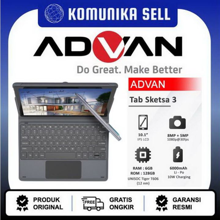 Advan Sketsa 3 Free Stylus dan Keyboard - 8GB/128GB | Lazada Indonesia