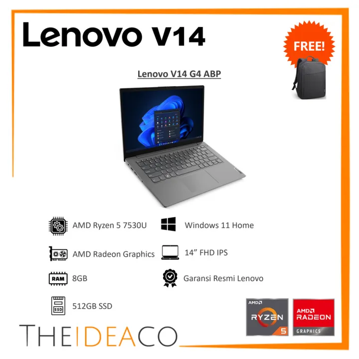 Lenovo V14 G4 ABP 82YX0011ID Ryzen 5 7530U 8GB 512GB SSD 14" FHD W11H Office | Lazada Indonesia