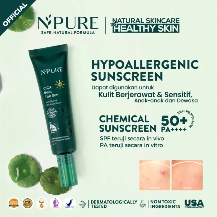 Npure Cica Beat The Sun SPF 50 PA ++++ Sunscreen Npure Tabir Surya Sunblock Wajah Muka Sunblok Npure Sun Screen BPOM ORIGINAL