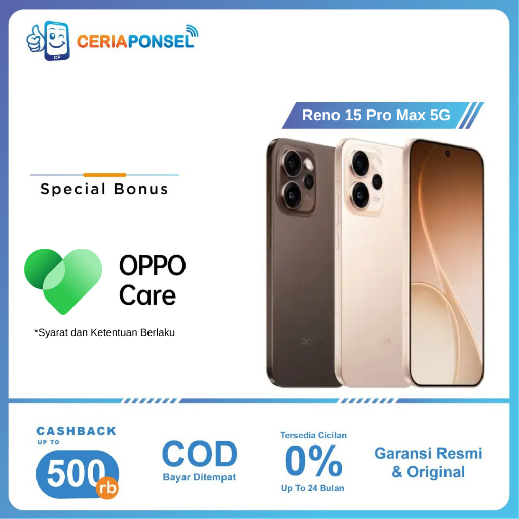 Jual OPPO Reno 15 Pro Max 5G 12/512GB Mediatek Dimensity 8450 200MP 6500mAh 80W | Garansi Resmi OPPO Indonesia 1 Tahun | Shopee Indonesia