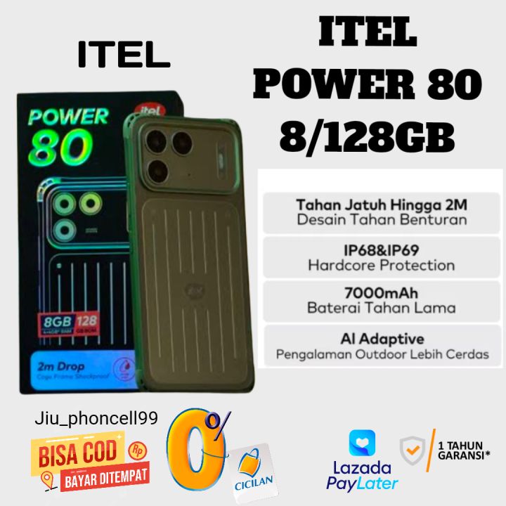 infinix itel power 80 8+128gb baterai 7000mAh layar 6,7 inci charger tipe c garansi resmi 1 tahun | Lazada Indonesia