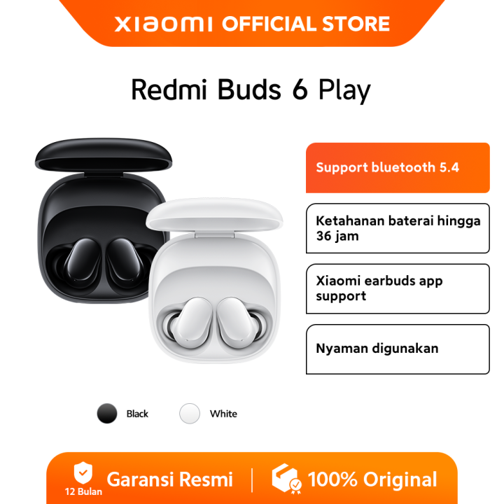 Xiaomi Redmi Buds 6 Play | Bluetooth 5.4 | Baterai Hingga 36 Jam | Xiaomi Earbuds App Support | Lazada Indonesia
