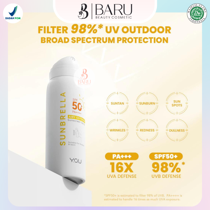 YOU Sunbrella Airy Outdoor Sunscreen Spray SPF50+ PA++++ Tabir Surya Mist Sweatproof and Waterproof Sunscreen Perawatan Wajah Original BPOM