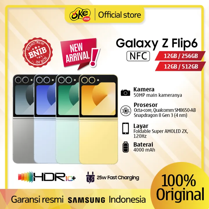 Samsung Galaxy Z Flip 6 5G 12/512 GB 12/256 GB Garansi Resmi SEIN Flip6 Original | Lazada Indonesia