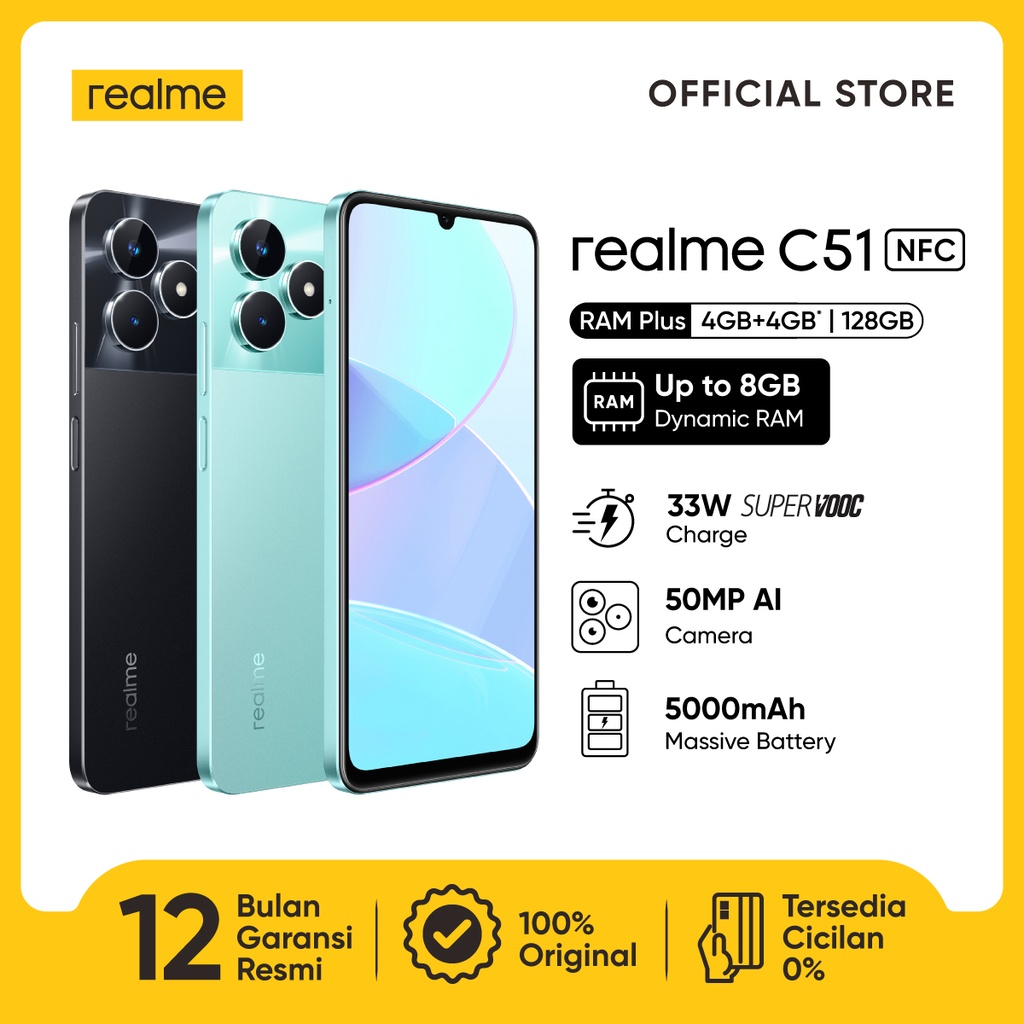 Jual realme C51 NFC 4GB+4GB* | 128GB (Dynamic RAM | 33W SUPERVOOC Charge | 50MP AI Camera | 5000mAh Battery) | Shopee Indonesia