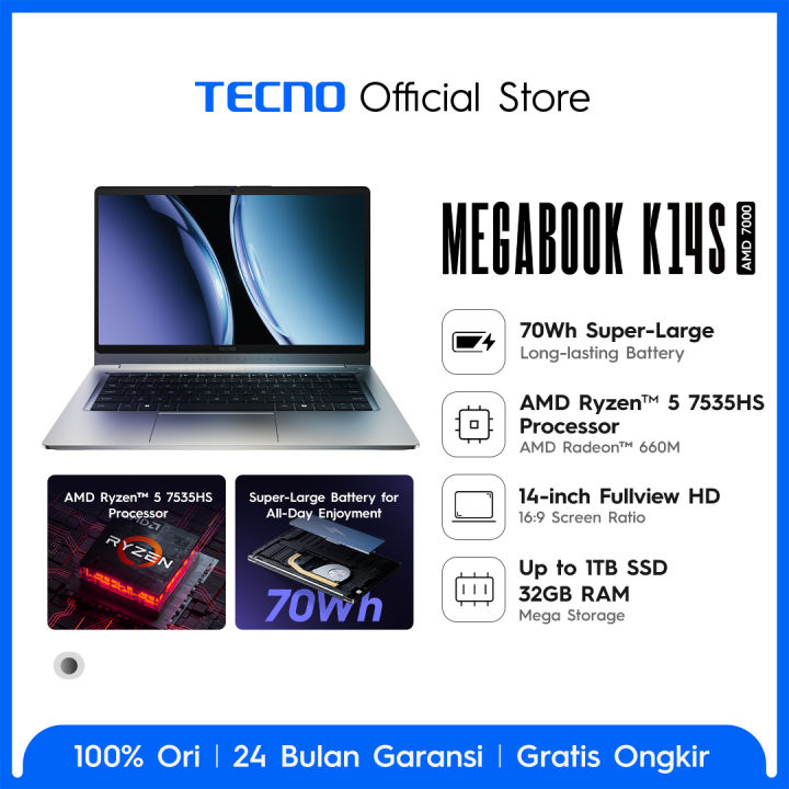 TECNO MEGABOOK K14S AMD Ryzen™ 5 - 7535HS 8 + 512 GB - LAPTOP TECNO | Lazada Indonesia