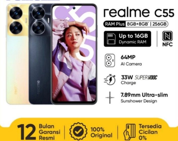Realme C55 Ram 8+8/256 gb garansi resmi bisa kredivo / paylater