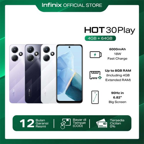 Jual Infinix Hot 30 Play 4/64GB – Up to 8GB Extended RAM – Helio G37 - 6.82” HD+ 90Hz – 16MP AI Camera – 6000 mAh | Shopee Indonesia