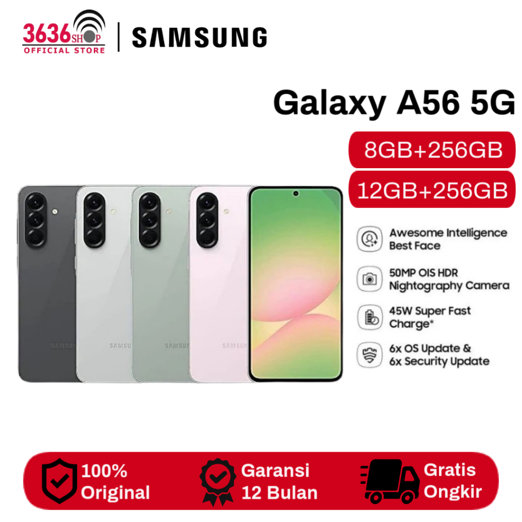 Jual Samsung Galaxy A56 5G 8GB/256GB | 12/256GB - Exynos1580 NFC LCD Super Amoled Triple Camera Battery 5000 mAh Garansi Resmi | Shopee Indonesia