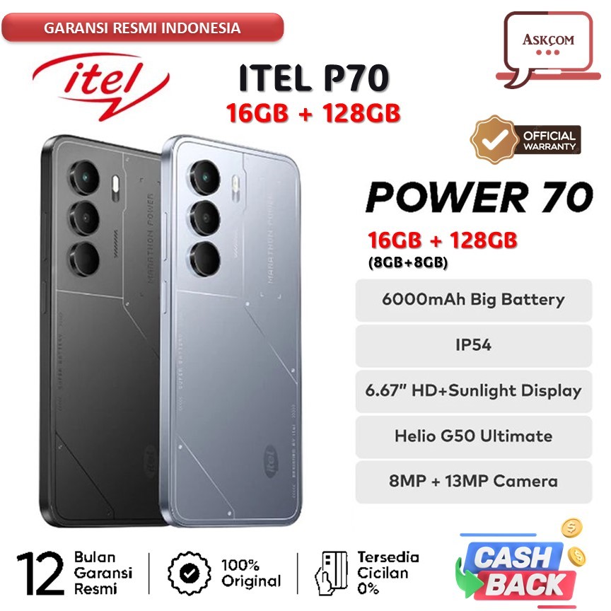 Jual ITEL P70 4G ITEL POWER 70 8+8GB/128GB HELIO G50 6,67inches IPS 120Hz 6000 mAh GARANSI RESMI | Shopee Indonesia