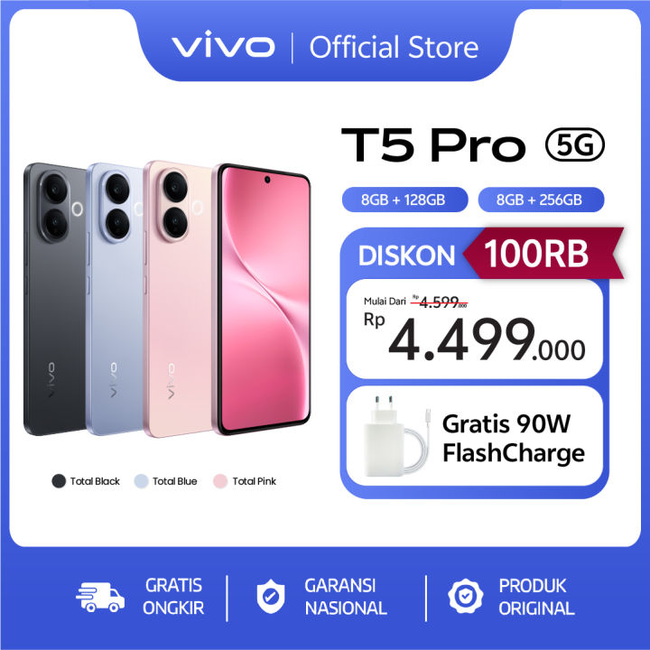 ONLINE EXCLUSIVE] vivo T5 Pro - Dimensity 7400 5G , 6500 mAH + 90W FlashCharge , Origin OS, vivo AI, 50MP Sony IMX 882 | Lazada Indonesia