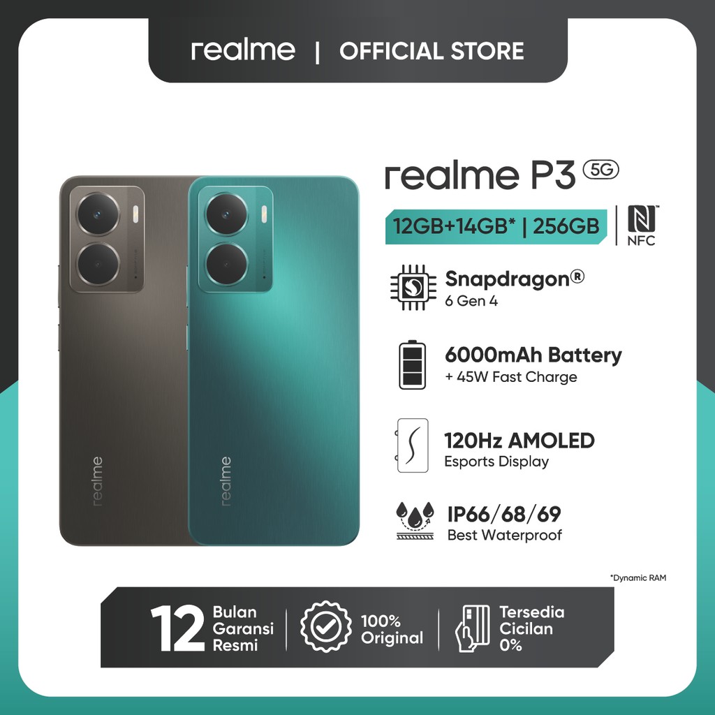 Jual realme P3 5G 12GB+14GB*|256GB (Snapdragon® 6 Gen 4 | 6000mAh Battery | 45W Fast Charge | NFC) | Shopee Indonesia