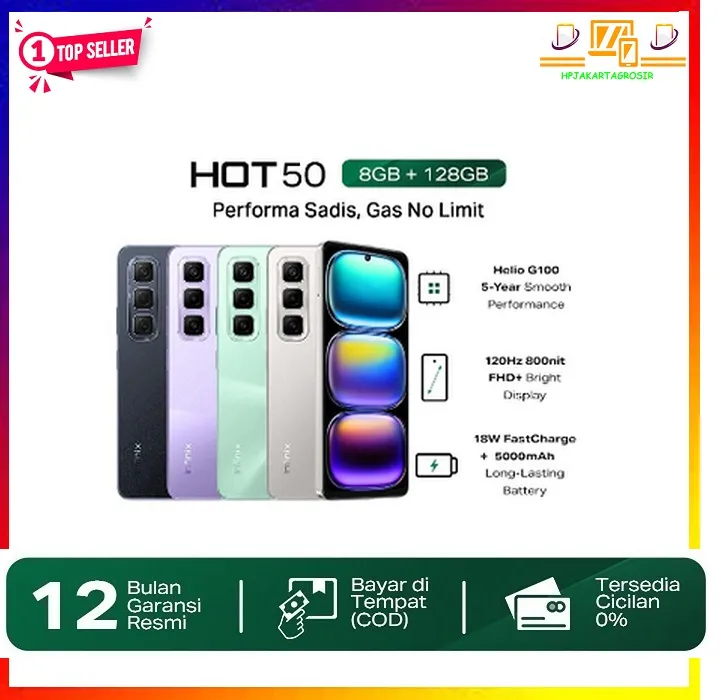 Infinix Hot 50 4G 8/128GB - Up to 16GB Extended RAM - Helio G100 - 6.78 inch 120Hz FHD+ - 50MP - 5000 mAh - NFC | Lazada Indonesia