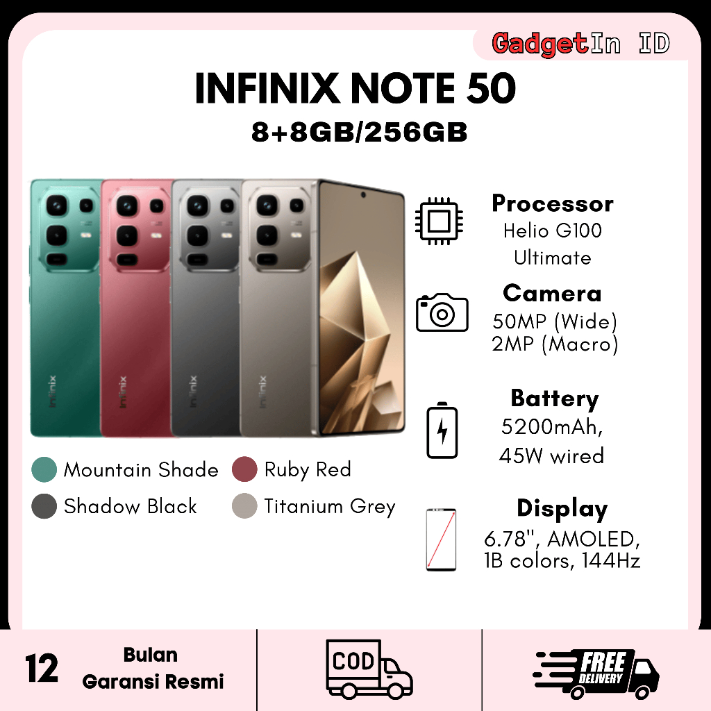 Jual Infinix Note 50 8GB+8GB/256GB Garansi Resmi | Shopee Indonesia