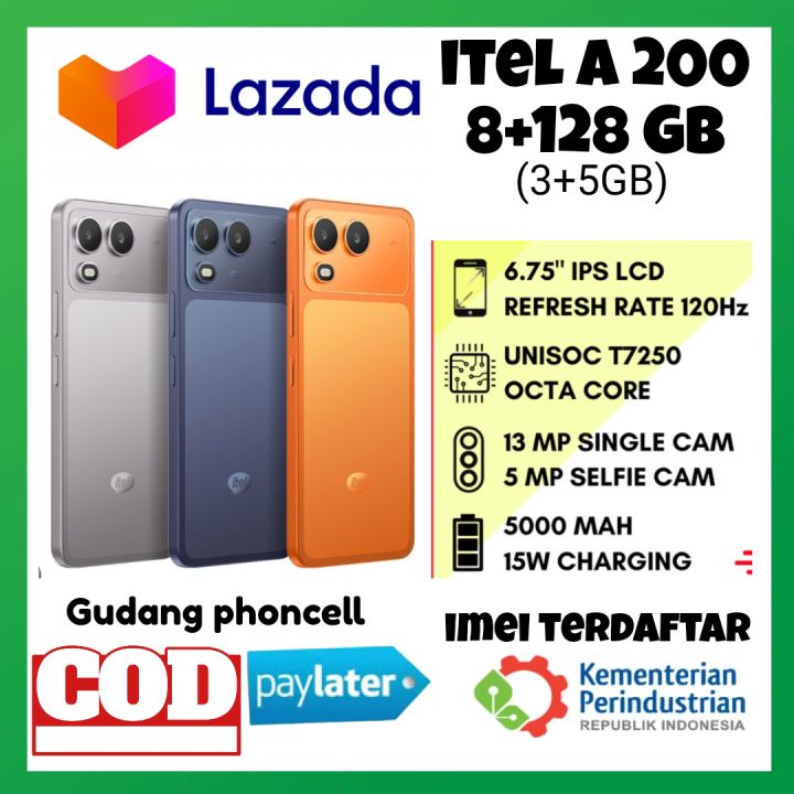 Itel A200 8+128 GB (3+5GB) Smartphone Layar IPS LCD 6.75" Refresh Rate 120Hz Unisoc T7250 Octa Core Kamera 13 MP 5000 mAh | Lazada Indonesia