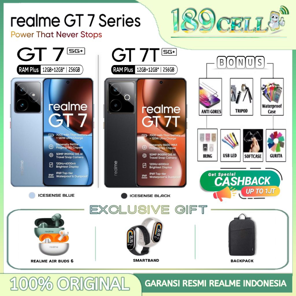 Jual REALME GT7 Series - GT 7 5G 12/256GB - GT 7T 5G 12/256GB [RAM Plus 12+12GB*] GARANSI RESMI REALME | Shopee Indonesia