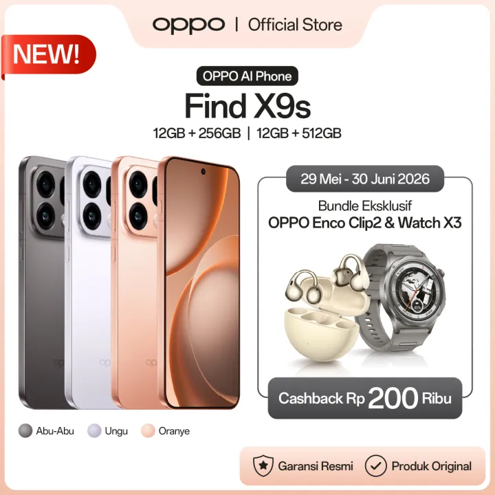 [NEW!] OPPO Find X9s [50MP Tiga Kamera, Baterai Besar 7025mAh 80W SUPERVOOC, MediaTek Dimensity 9500s] | Lazada Indonesia