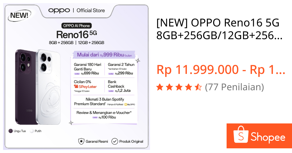 Jual [NEW] OPPO Reno16 5G 8GB+256GB/12GB+256GB [3D Pop Planet Design, AI Remix Collage, 50MP Ultra Wide Selfie Camera] | Shopee Indonesia