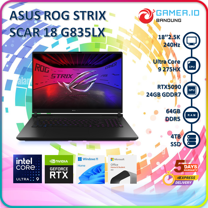 Jual ASUS ROG STRIX SCAR 18 G835LX ULTRA 9 275HX RTX5090 64GB 4TB 18" 2.5K MINILED 240HZ | Shopee Indonesia