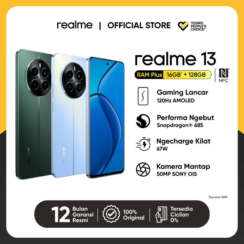 Jual realme 13 8GB+8GB|128GB (120Hz AMOLED Display | 67W SUPERVOOC Charge | 5000mAh Battery | Snapdragon 685 Chipset | Sony LYT-600 OIS Portrait Camera | NFC) | Shopee Indonesia