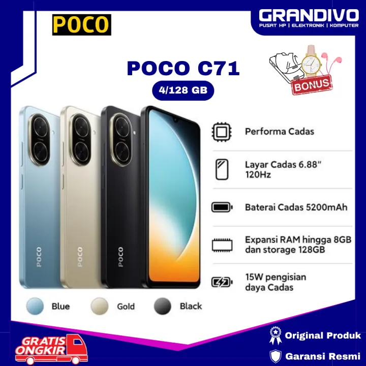 Xiaomi POCO C71 RAM 4GB/128GB Unisoc T7250 Baterai 5200mAh Garansi Resmi - Grandivo