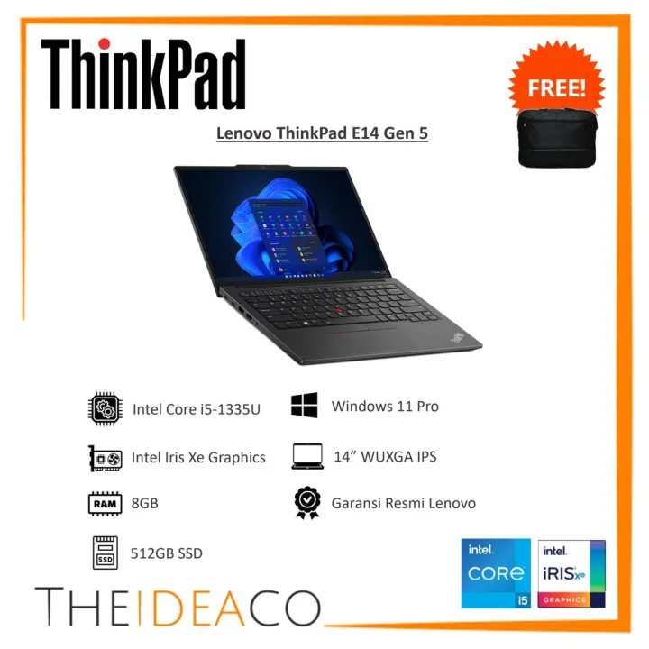 Lenovo ThinkPad E14 Gen 5 i5-1335U 8GB 512GB SSD 14" WUXGA Win11Pro W3Y Premier | Lazada Indonesia