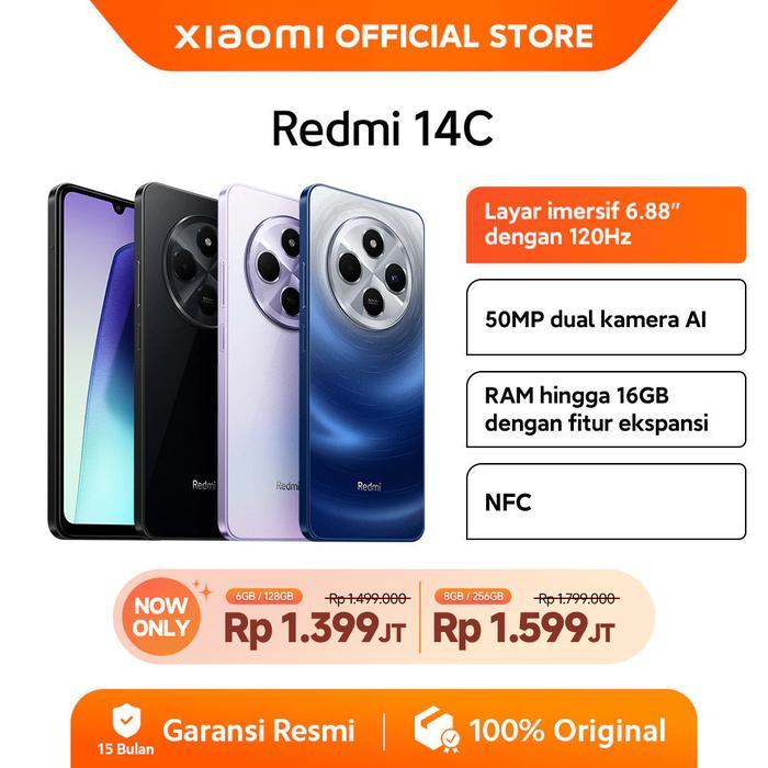 Jual Xiaomi Redmi 14C (6GB/128GB) (8GB/256GB) | Layar 6.88" | Refresh rate 120 Hz | 50 MP dual kamera AI | Baterai 5.160 mAh | NFC [Official Store] | Shopee Indonesia