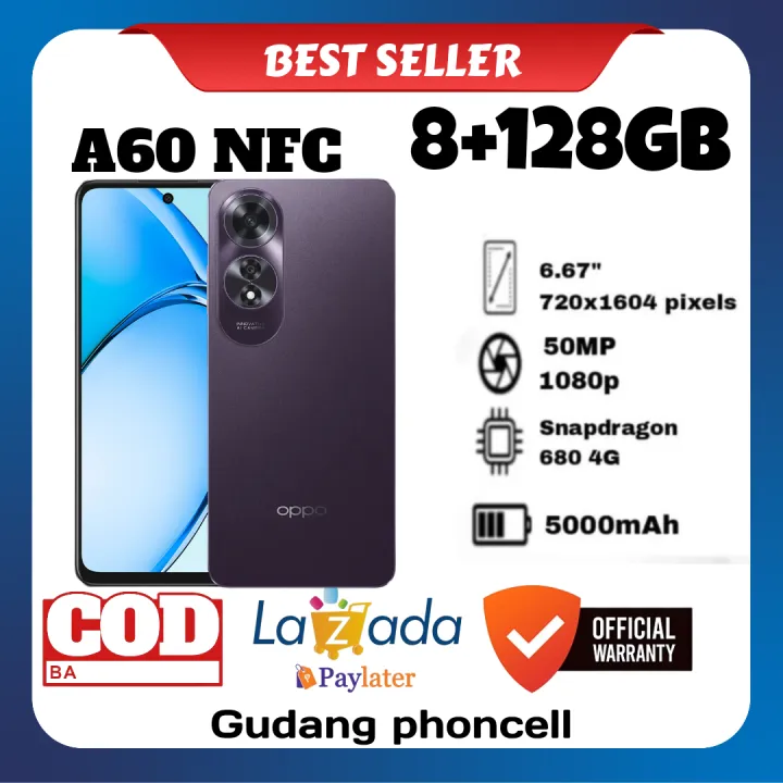 oppo A60 NFC Ram 8+128 GB garansi resmi 1 tahun (imei terdaftar) | Lazada Indonesia